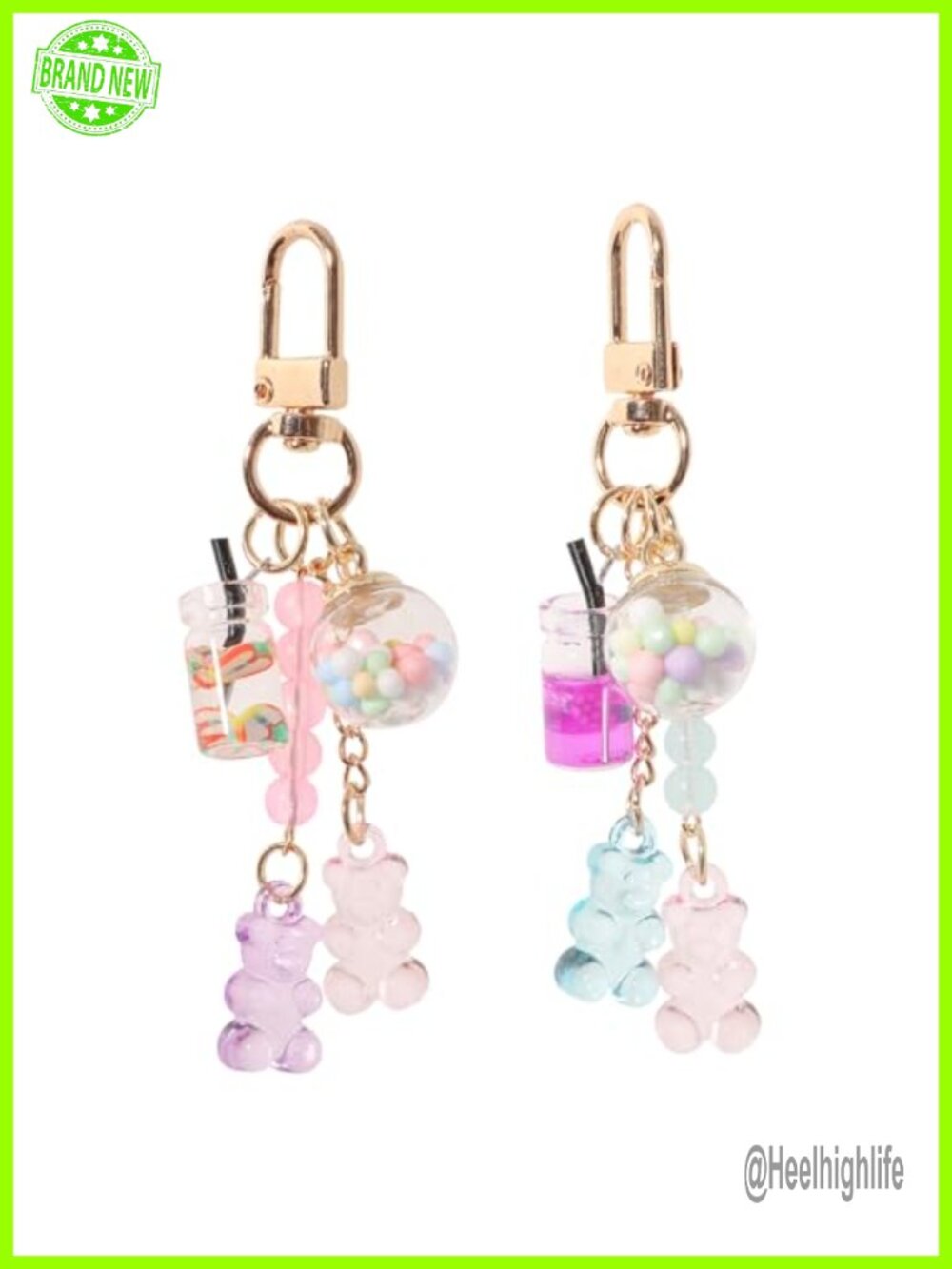 Set of 2 Cute Bear Keychains Resin Kawaii Bag Charms Key Ring